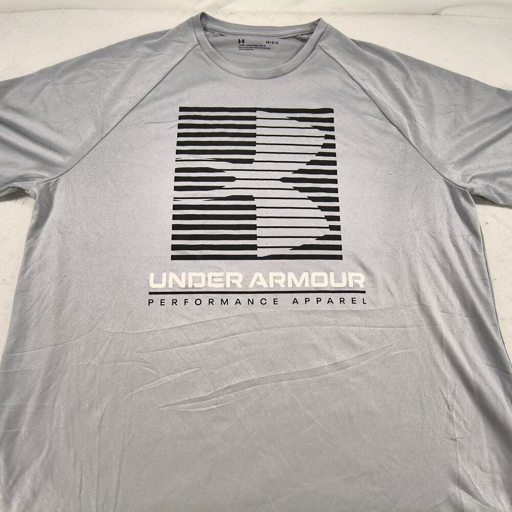 Under Armour Crew Neck Short Sleeve Casual T Shirt Mens Size Large L Gray White